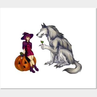 Trick or Treat Werewolf and Witch Posters and Art